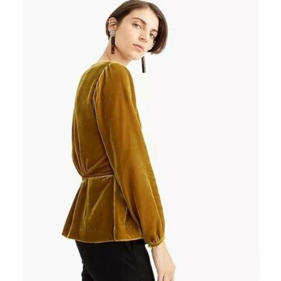 J. Crew Gold Crushed Velvet Faux Side Wrap Blouse Size 0 - Picture 2 of 11